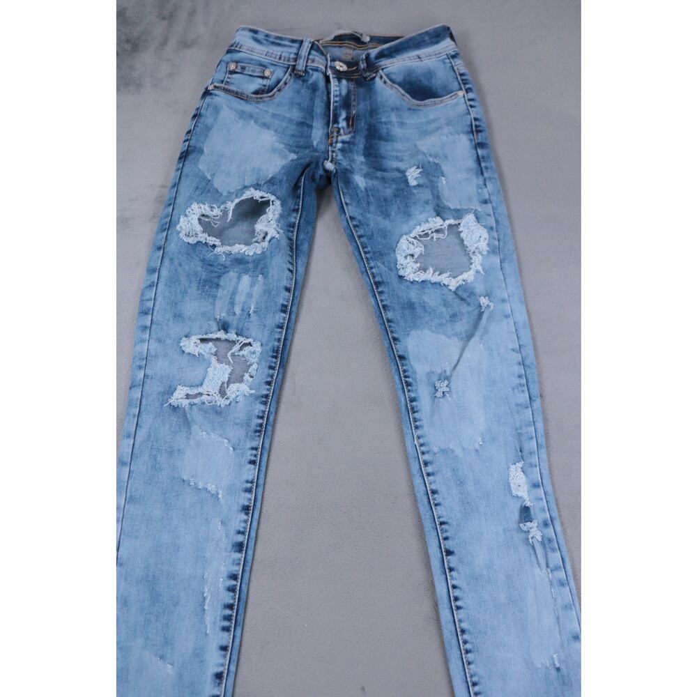 Blue Topic Womens Distressed Skinny Jeans Light Wash Ripped Stretch Denim